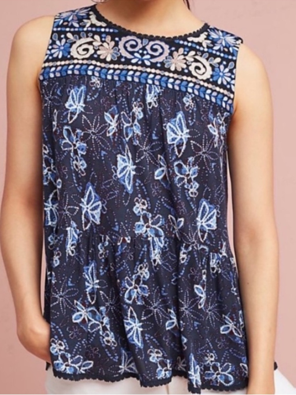 EUC Anthropologie One September Deauville
Embroidered Tiered Top Size XS